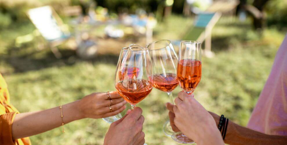 friends clinking glasses at wine festival